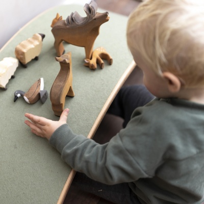 Wooden stag toy, standing tall in Bumbu Toys' animal set.