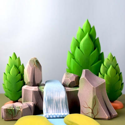 Bumbutoys' Natural Wood Mossy Rock Figures