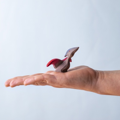 Baby Pteranodon resting in a child’s palm to show its size.