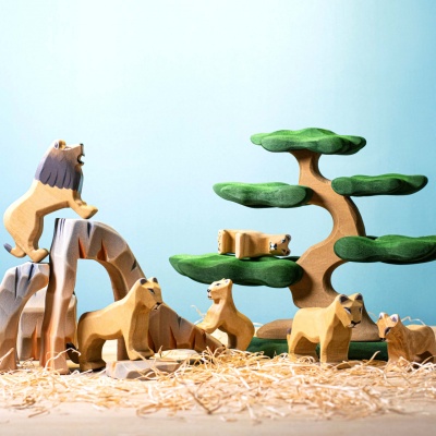 Handcrafted Wooden Bonsai with Green Leaves