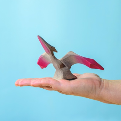 Adult Pteranodon on a blue background, wings fully extended in flight.