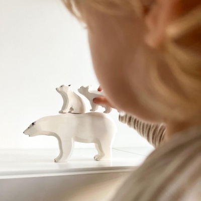 Charming Small Polar Bear toy, crafted by BumbuToys for imaginative scenes.