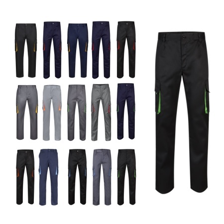 VL HYPNOS. Pantaloni de twill cu buzunare multiple în două tonuri (200g/m²), din bumbac (35%) și poliester (65%)