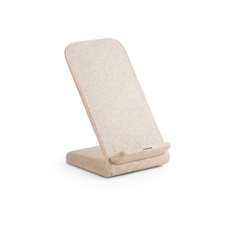 ENGLERT. Suport pentru smartphone cu încărcător wireless rapid de 10 W din ABS reciclat (100% rABS) și fibră de paie de grâu - Natural - Personalizat