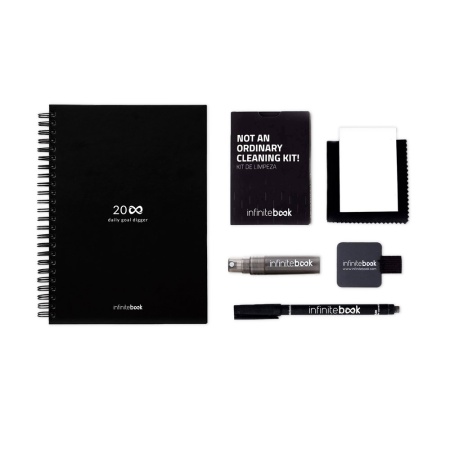 STARTER KIT INFINITE PLANNER A5. Setul include un "Jurnal infinit", kit de curățare, marker și suport pentru marker