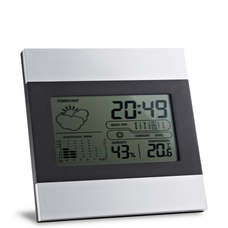 DENE. Stație meteo de birou cu ecran LCD din aluminiu și ABS - Argintiu satinat