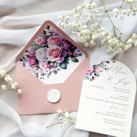 Invitatie arcada cu flori colorate