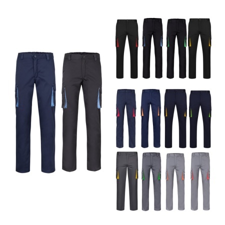 VL FIDES. Pantaloni extensibili cu buzunare multiple (240g/m²), în două tonuri, din bumbac (46%), EME (38%) și poliester (16%)