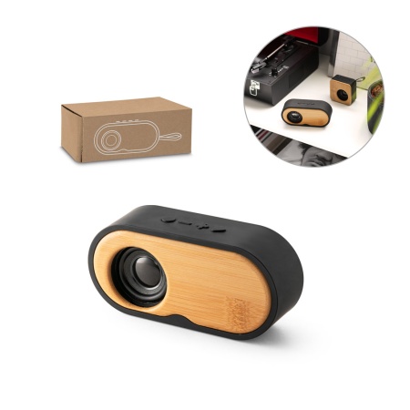 TILLY. Difuzor portabil de 3W cu autonomie de 5h pe bambus și ABS 100% reciclat (100% rABS) - Negru - Personalizat