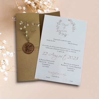 Invitatie cu flori naturale si semiplic kraft - Img 3