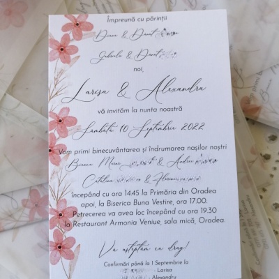 Invitație cu flori roz - Img 2