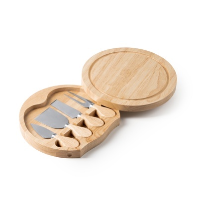 Set de brânzeturi cu 4 ustensile din oțel inoxidabil și mâner din lemn, puse într-o cutie practică din lemn, cu tocător în partea superioară. - Img 2