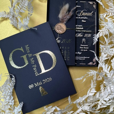 Invitații elegante cu semiplic si cutie personalizata - Img 3
