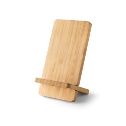 LANGE. Suport pentru smartphone cu încărcător wireless rapid de 15W din bambus - Natural - Personalizat - Img 1
