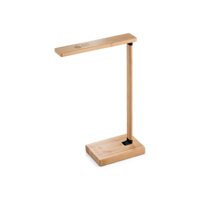 MOREY. Lampă de birou pliabilă cu încărcător wireless ultrarapid de 15W din bambus - Natural - Personalizat