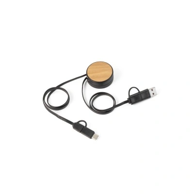 RUBINS. Cablu USB retractabil 6 în 1 din ABS reciclat (100% rABS) și bambus - Img 1