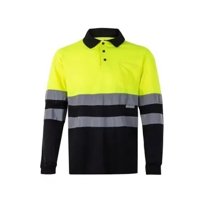 VL VULCAN. Tricou polo bicolor cu ochi de pasăre (160g/m²) cu mâneci lungi, din poliester (100%)