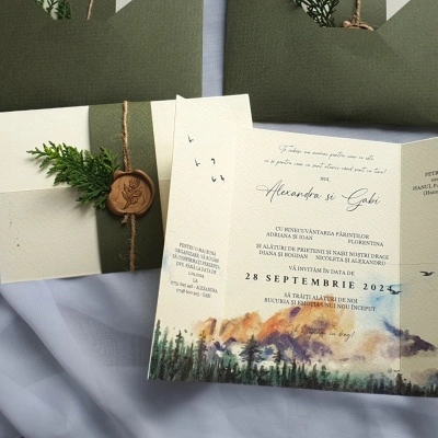 Invitatie cu frunza de pin si sigiliu
