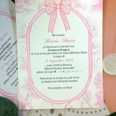 Invitație de botez roz pentru fetite
