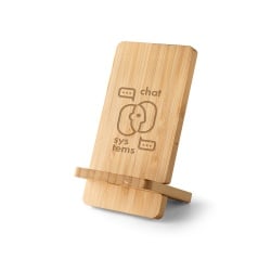 LANGE. Suport pentru smartphone cu încărcător wireless rapid de 15W din bambus - Natural - Personalizat - Img 2