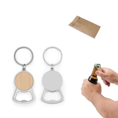 MEEKO. Breloc din fier cu formă rotundă, din zinc și bambus