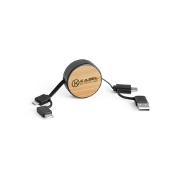 RUBINS. Cablu USB retractabil 6 în 1 din ABS reciclat (100% rABS) și bambus - Img 1