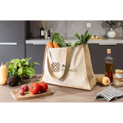 HELSINQUE. Sacoșă din pânză (320 g/m²), cu baza și părțile laterale din iută laminată (350 g/m²) în nuanțe naturale - Img 3