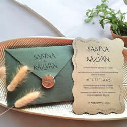 Invitatie bej cu plic verde olive - Img 1