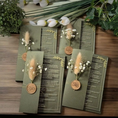 Invitații elegante din plexiglas cu semiplic verde