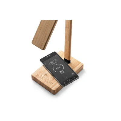 MOREY. Lampă de birou pliabilă cu încărcător wireless ultrarapid de 15W din bambus - Natural - Personalizat - Img 3