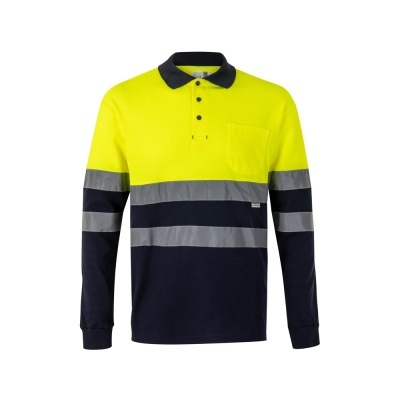 VL PLUTO. Tricou polo piqué bicolor (150g/m²) cu mâneci lungi, din bumbac (55%) și poliester (45%)