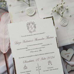 Invitatie cu perle si detalii aurite - Img 1