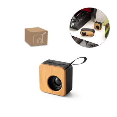 MAYER. Difuzor portabil de 3W cu autonomie de 4h în bambus și ABS reciclat (100% rABS) - Negru - Personalizat