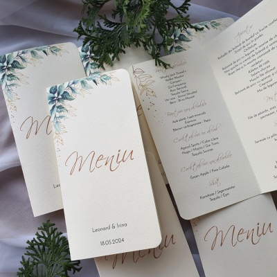 Meniu tip carte cu frunze verzi si aurii - Img 2