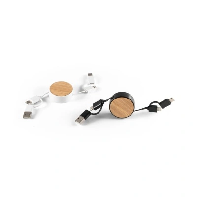 RUBINS. Cablu USB retractabil 6 în 1 din ABS reciclat (100% rABS) și bambus - Img 5