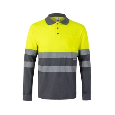 VL PLUTO. Tricou polo piqué bicolor (150g/m²) cu mâneci lungi, din bumbac (55%) și poliester (45%) - Img 2