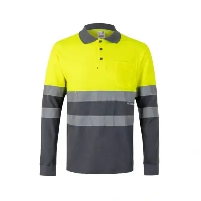VL PLUTO. Tricou polo piqué bicolor (150g/m²) cu mâneci lungi, din bumbac (55%) și poliester (45%) - Img 2