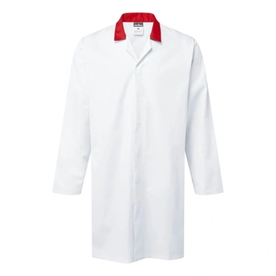 Food Industry Coat, No Pocket Portwest 2210, alb (alb/rosu)