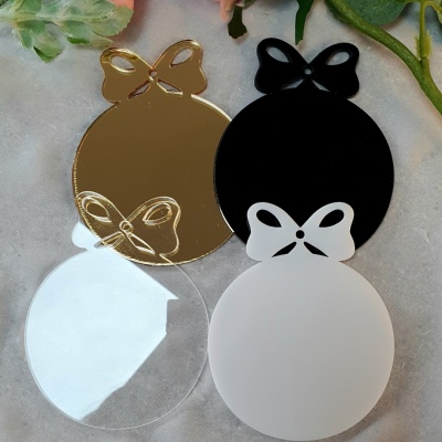 Glob Crăciun din plexiglas auriu lucios cu fundă – set 10 bucăți, personalizabil