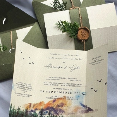 Invitatie cu frunza de pin si sigiliu - Img 4