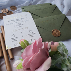Invitație Nuntă Elegantă Ioana & Andrei – Design Floral Auriu | TheGala - Img 1