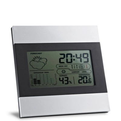 DENE. Stație meteo de birou cu ecran LCD din aluminiu și ABS - Argintiu satinat