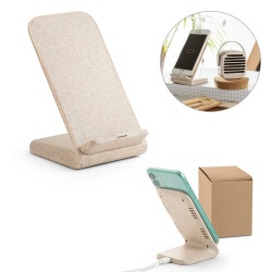 ENGLERT. Suport pentru smartphone cu încărcător wireless rapid de 10 W din ABS reciclat (100% rABS) și fibră de paie de grâu - Natural - Personalizat - Img 5