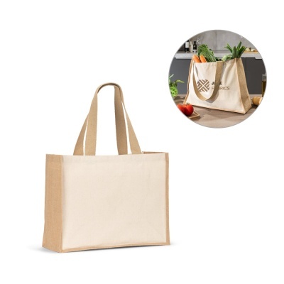 HELSINQUE. Sacoșă din pânză (320 g/m²), cu baza și părțile laterale din iută laminată (350 g/m²) în nuanțe naturale - Img 4