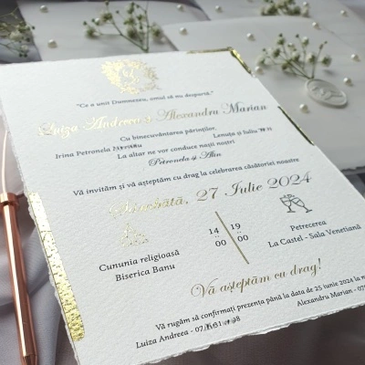 Invitatie cu perle si detalii aurite - Img 3