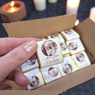 Mini-tabletă de ciocolată cu poză personalizabilă - Cadou unic pentru botez, nuntă sau aniversări