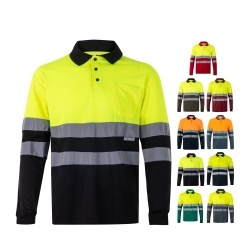 VL VULCAN. Tricou polo bicolor cu ochi de pasăre (160g/m²) cu mâneci lungi, din poliester (100%) - Img 6