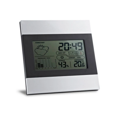 DENE. Stație meteo de birou cu ecran LCD din aluminiu și ABS - Argintiu satinat - Img 2