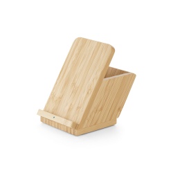 LEAVITT. Suport pentru smartphone și suport pentru pix cu încărcător wireless rapid de 10W din bambus - Natural - Personalizat - Img 3