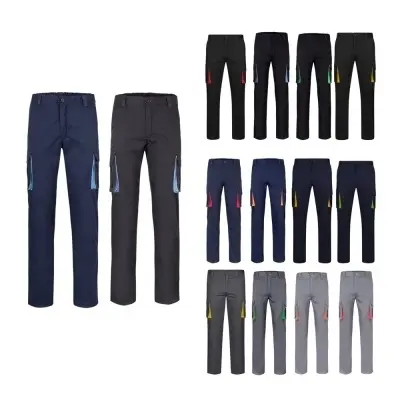 VL FIDES. Pantaloni extensibili cu buzunare multiple (240g/m²), în două tonuri, din bumbac (46%), EME (38%) și poliester (16%)